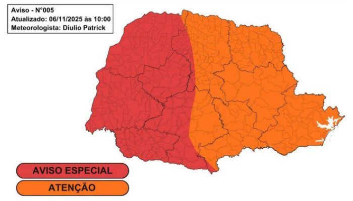 Foto: Simepar Tempestades de sexta devem ter ventos acima de 80 km/h e chuvas superiores a 50 mm